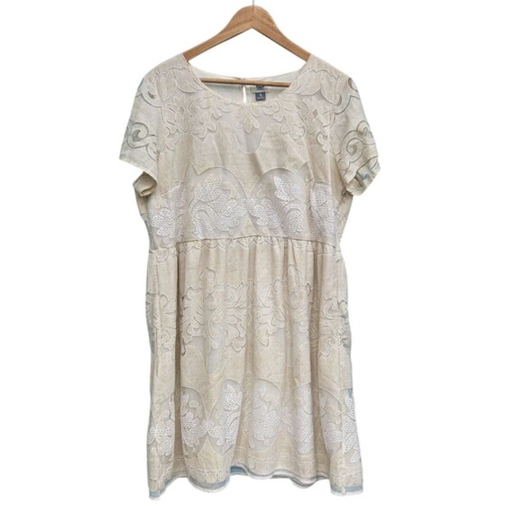 Old Navy Womens XL Babydoll Dress Emboroidered Mesh Overlay Cottagecore Wedding - Picture 1 of 10